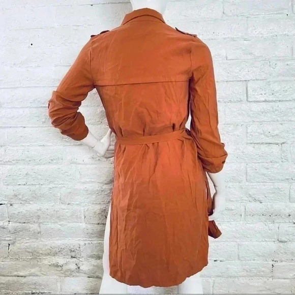 Bershka Belted Orange  Mid Length Light Trench Coat with Button Up Sleeve-XS - Picture 4 of 12